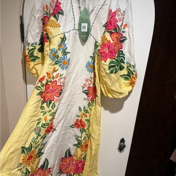 Farm Rio Bloom Garden embroidered linen maxi dress, Size L - Picture 3 of 14